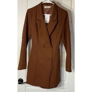 Molly Green Brown Open Cut Out Back Long Sleeve Fitted VNeck Tuxedo Jacket M